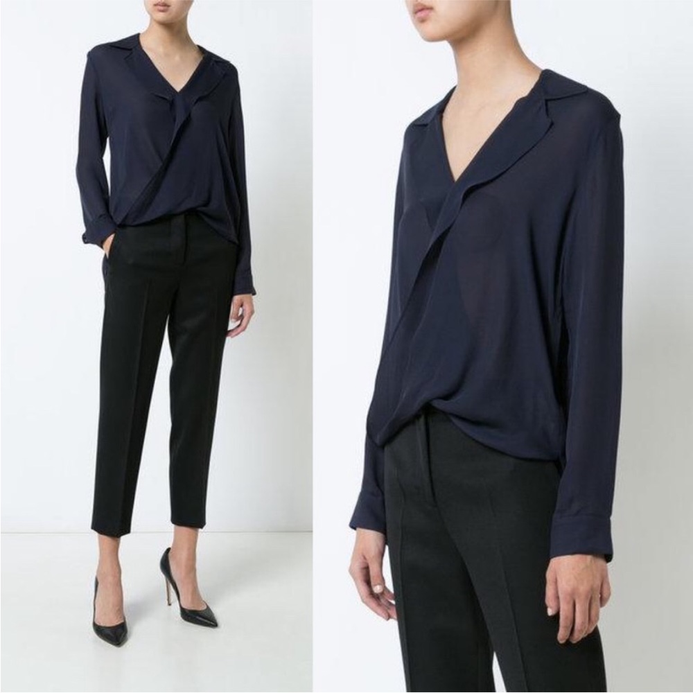 L’AGENCE Rita Double Georgette ocelado relaxed black 100% Silk Blouse wrap small